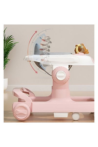 Flippy Baby Walker with Wheels, Bunny Model, Adjustable Height, Tray, Music, Lights, Pink
