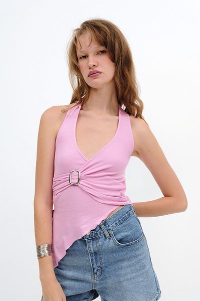 Addax Buckle Halter Neck Blouse B13972-A7