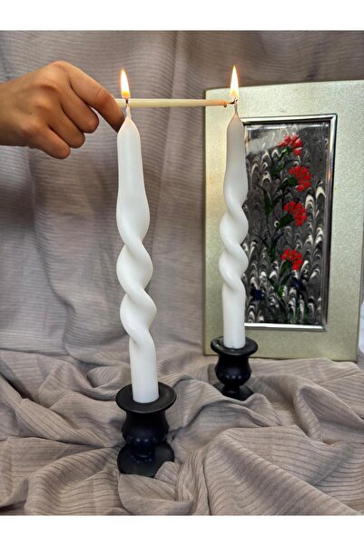 Usta Mum 2.Lİ BURGULU BEYAZ ŞAMDAN MUM LÜKS 24CM