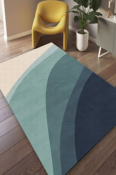 SÜNGERSAN Yıkanabilir Kaymaz Tabanlı Halı – Modern Kilim Desen – Salon & Mutf...