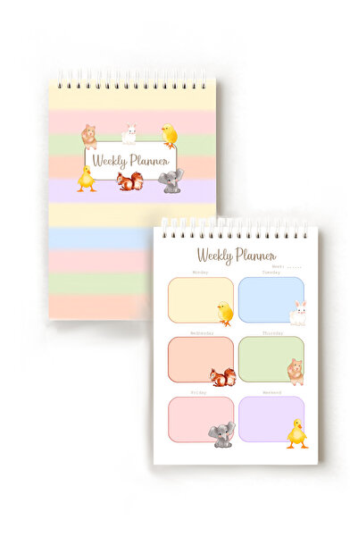 Handeto Kraft Cute Animals English Weekly Planner, Weekly Planner, A5 Planner, Spiral Planner, Ring Binder