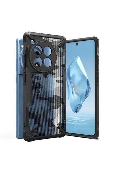 Dali Protective Case for OnePlus 12R, Fusion X, Reinforced Edges, TPU, Camo Black, Black-Transparent