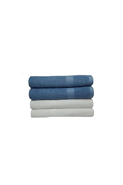 OEM Set 4 prosoape de baie mari, 100% bumbac, 70x140 cm, 450 g/m², alb/albastru deschis
