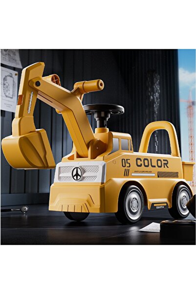 Flippy Excavator manual pentru copii, Flippy, sport, claxon, cutie de depozitare, lumini, galben