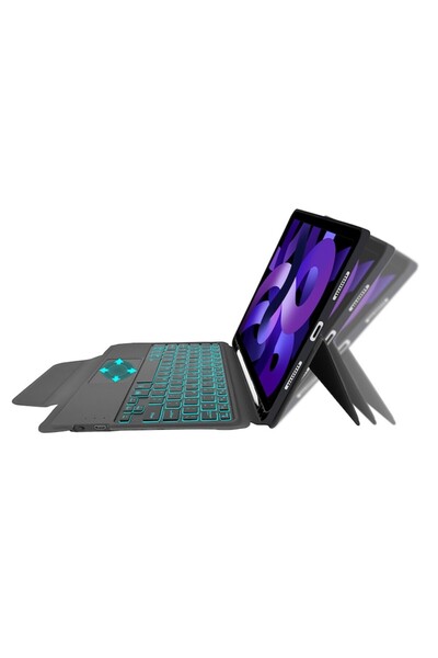 Dali Husă de protecție pentru Apple iPad Air 4/5/11 cu clapetă, tastatură RGB, protecție pentru ecran și suport pentru stilou.