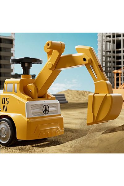 Flippy Excavator manual pentru copii, Flippy, sport, claxon, cutie de depozitare, lumini, galben