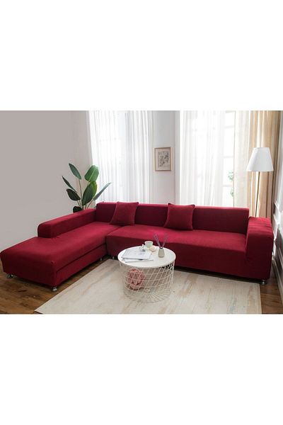ElastiX shop Pachet Husa MICROFIBRA coltar 1 loc - 2 locuri/ colt si de stanga si de dreapta ROSU-VISINIU