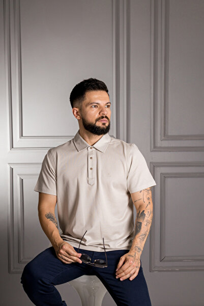 Sarar Μπλουζάκι Polo Neck Regular Fit (Classic Fit) 100% βαμβακερό μπεζ