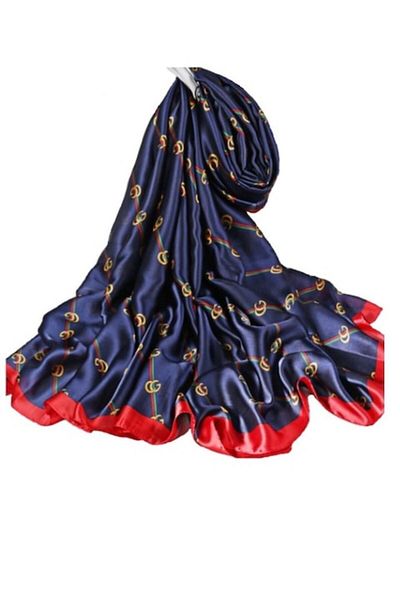 OEM Eșarfă de damă, mărime mare, multicoloră, bleumarin cu diverse forme, 90x180 cm