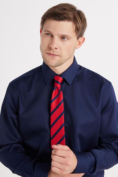 Tudors Regular Fit Navy Blue Non-Iron 100% βαμβάκι φιλικό προς το περιβάλλον Πουκάμισο χωρίς σιδέρωμα με πιστοποίηση Ecowise