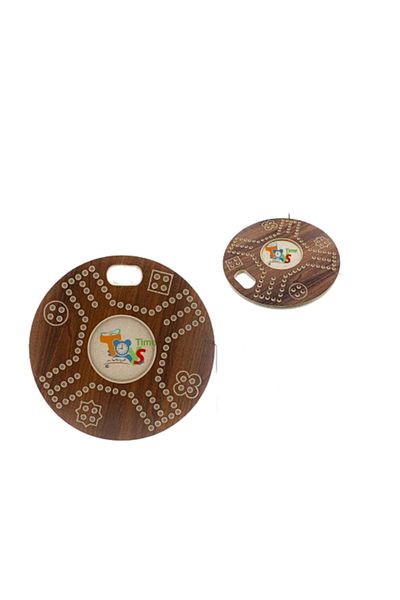 TİME Round Wooden Jackaroo Board Game – 44 cm with Playing Cards and Colored Marbles