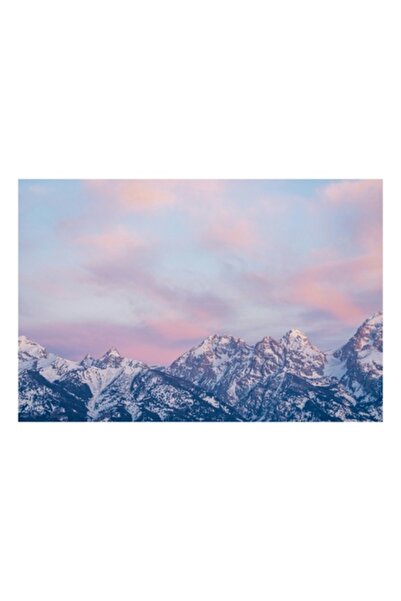 OEM Tablou Canvas, 'Munti sub cer de apus roz', Nor, Roz, Apus, Albastru, Munti, Zapada, Cer, Calm., 100