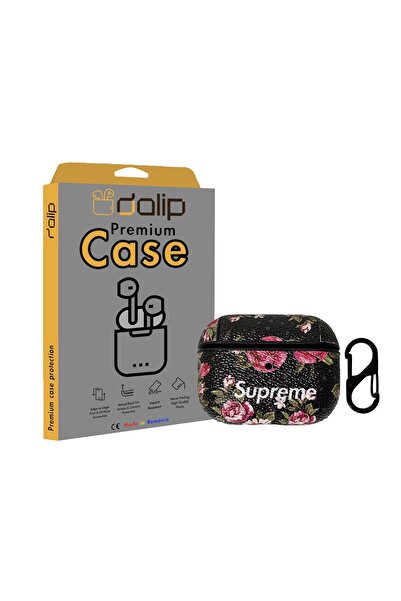 dalip Husa pentru Apple AirPods Pro, DesignVersatil, Piele , model cu flori, Negru