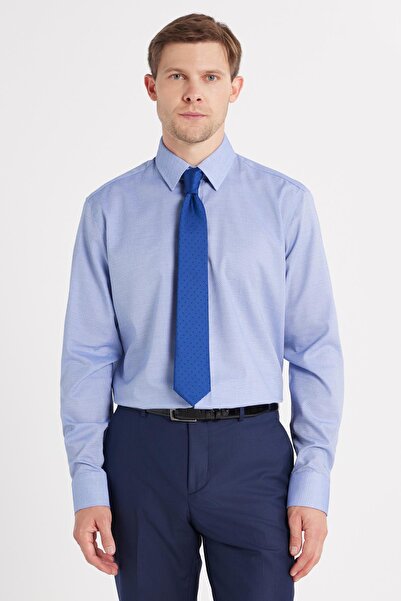 Tudors Regular Fit Saks Mavi Non-Iron %100 Pamuk Doğa Dostu Ekoteks Belgeli Ütü Gerektirmez Gömlek