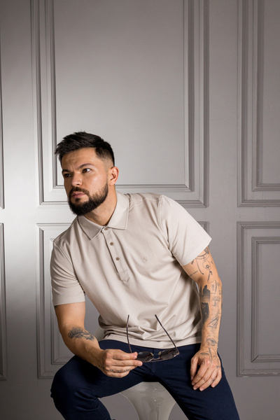 Sarar Μπλουζάκι Polo Neck Regular Fit (Classic Fit) 100% βαμβακερό μπεζ