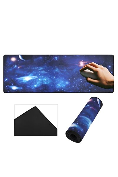 Dali Mousepad pentru birou, antiaderent, model Galaxy Planets, 80x30cm, Multi...