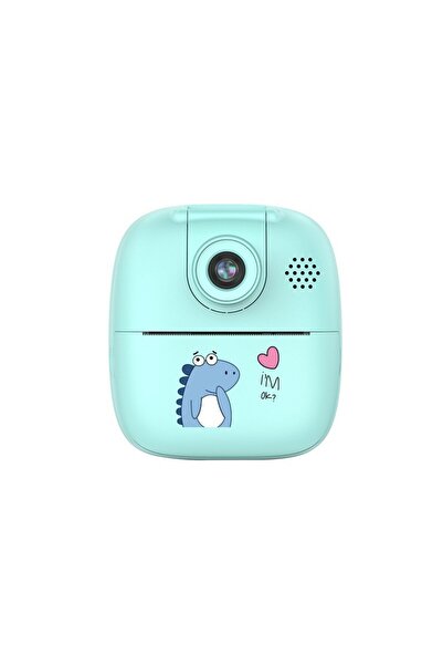 dalip Instant Camera for Kids, Front & Selfie, Print Function, USB-C, Bluetooth, Dino Blue