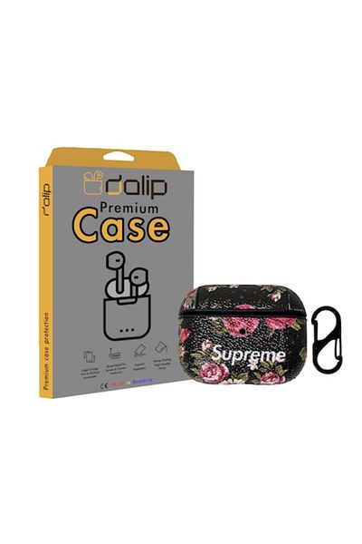 dalip Husa pentru Apple AirPods Pro, DesignVersatil, Piele , model cu flori, Negru
