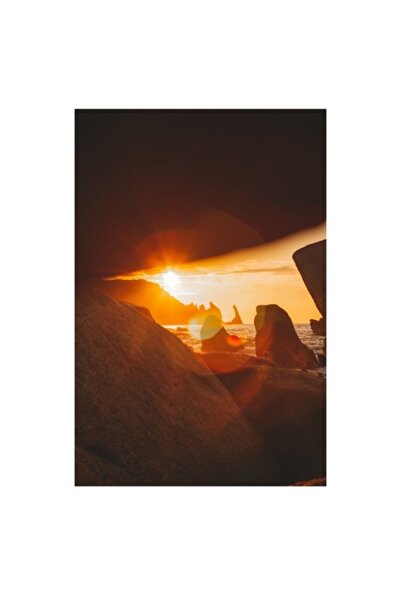 OEM Pictură pe pânză, „Apus de soare printre stânci”, Peisaj oceanic, 50 x 50 cm