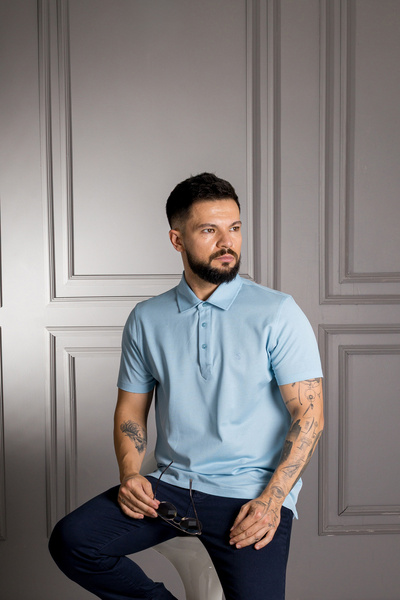 Sarar Μπλουζάκι Polo Neck Regular Fit (Classic Fit) 100% βαμβακερό μπλε