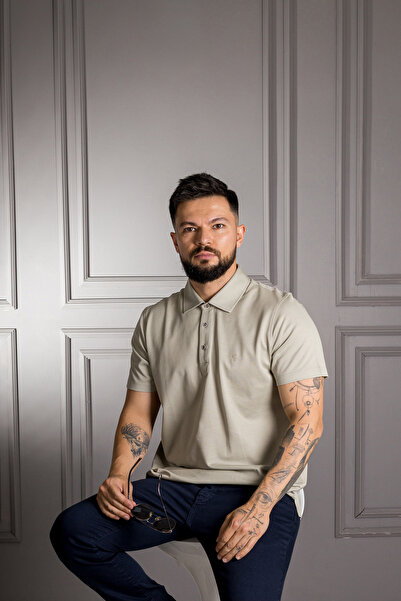 Sarar Поло з коміром Regular Fit (класичний крій) 100% бавовна світло-хакі футболка