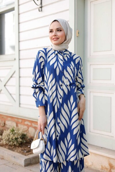 VALENS BOUTİQUE Σετ Τουνίκ Παντελόνι Τζόκαριτ Μοτίβο Φύλλων Λουλούδι