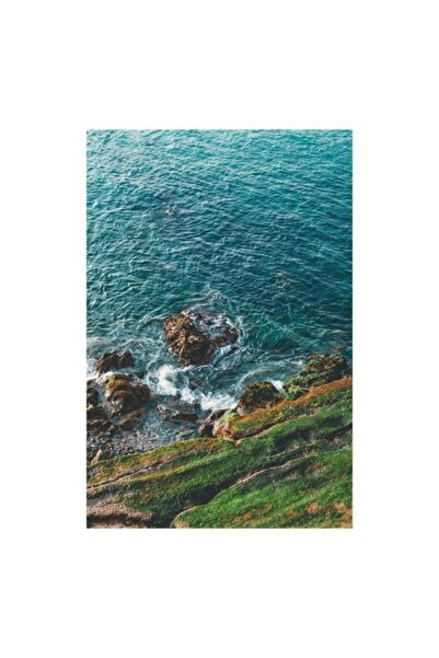 OEM Pictură pe pânză, „Valuri și stânci acoperite de mușchi”, Albastru, Ocean...