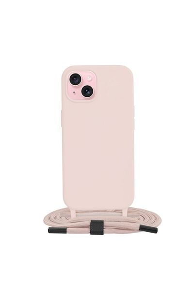 Dali Protective case compatible with Apple iPhone 15, Crossbody Lanyard, 170cm long cord, Pink
