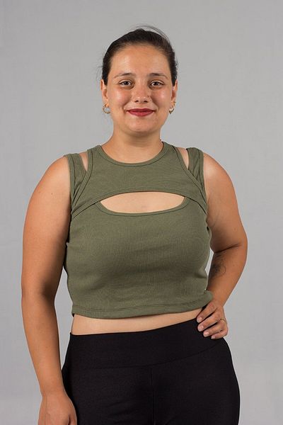 Truva XXL Plus Size Khaki Ribbed Crop Top: Style and Comfort in One