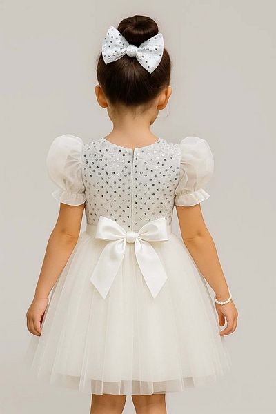 Mnk Baby&Kids Rochie Tutu pentru Fata Copii Maneca Balon Paiete Paiete M00751 ALB