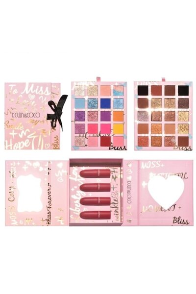 Flo Set Make-up pentru Copii Kevin&Coco, 4 Lip Gloss, Paleta Farduri 40 culori, Rose/Nude, Fara Sulf