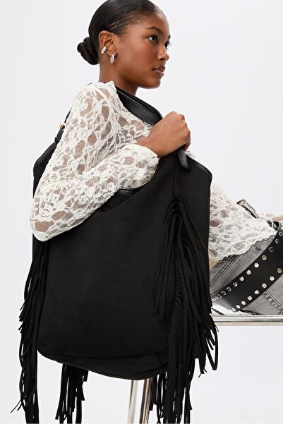 Stradivarius Suni süet maksi püsküllü çanta