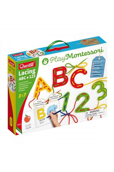 quercetti Joc cu sireturi Montessori ABC+123
