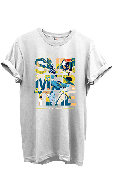 WİDİ تي شيرت كاليفورنيا صيفي ونمط الببغاء الاستوائي ونخيل 100% قطن مناسب للجنسين