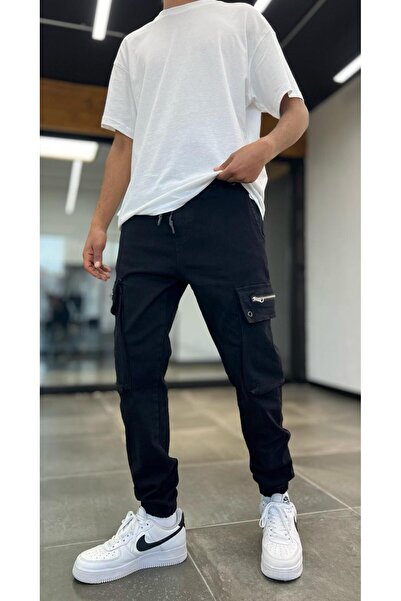 Denim Republic Men's Black Cargo Pocket Jogger Pants