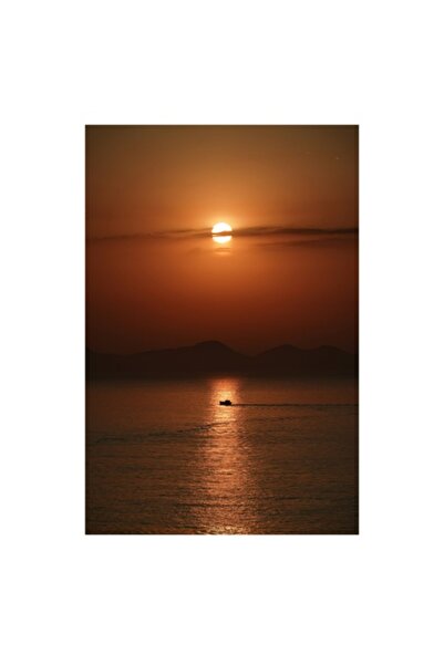 OEM Pictură pe pânză, „Barcă singuratică sub apus roșiatic”