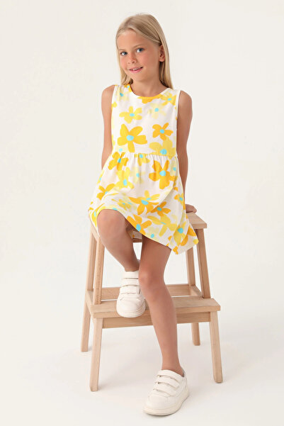Larimar Roly Poly 3393-3 Girl's Floral Dress - Yellow - 7-8 Years