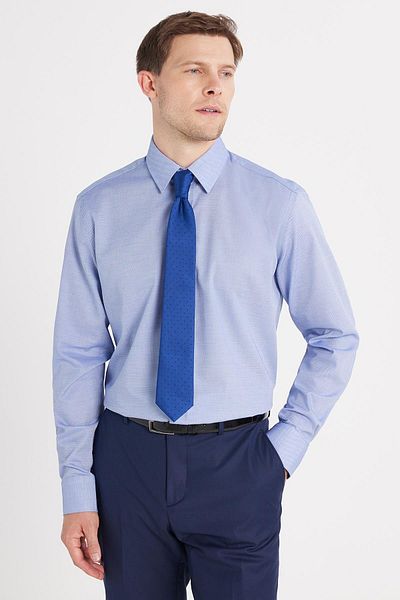 Tudors Regular Fit Saks Blue Non-Iron 100% Cotton Eco-Friendly Ecotex Certificated No Ironing Required Shirt