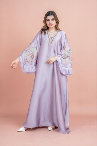 IKKXA Shimmer Detail Sleeves Embroidered Jalabiya