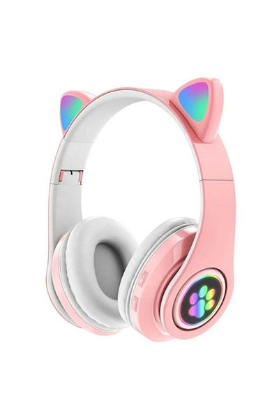 Dali Wireless Headphones with Cat Ears, Bluetooth 5.0, RGB LED, Pink
