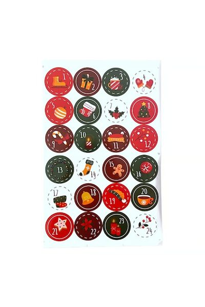 Dali Foaie cu stickere de Crăciun, 24 de bucăți, pentru calendar de Advent DIY, 4,5 cm, Modul 2, Multicolor