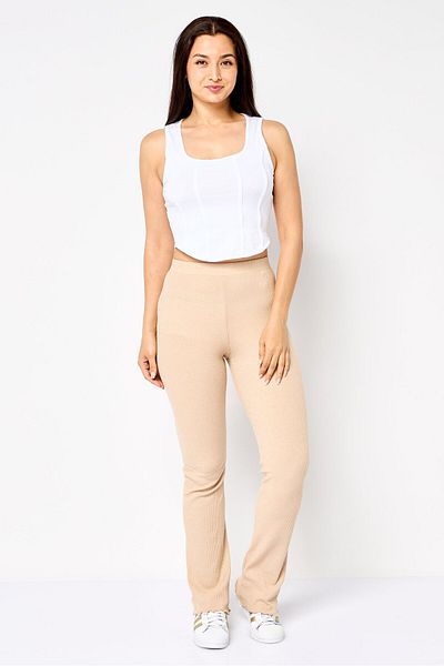 DeFacto Women Regular Fit Textured Flare Pants, Light Beige