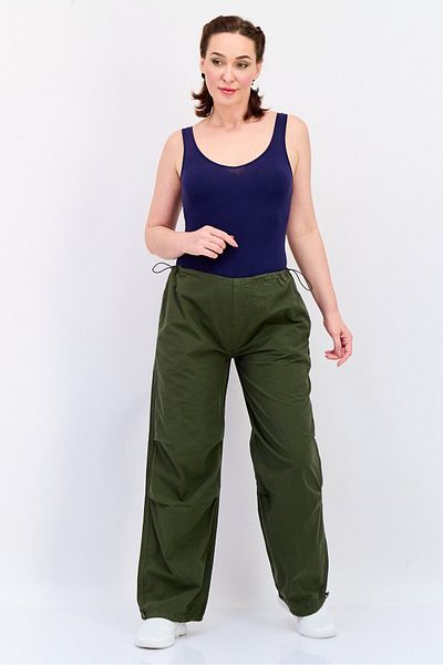 Koton Women Regular Fit Solid Straight Leg Pants, Olive
