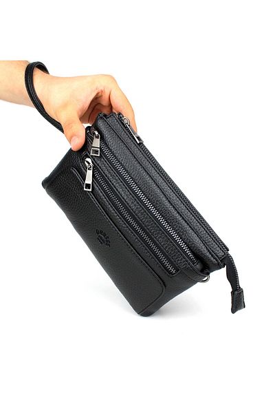 deri,se club Men's Black Multi-Compartment Bracelet Belted Portfolio Bag Handbag
