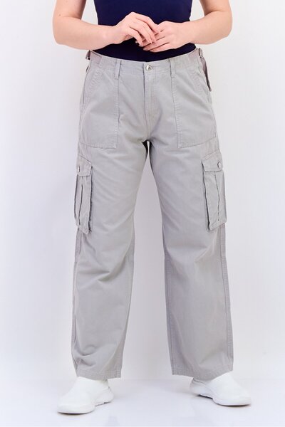 Don't Call Me Jennyfer بنطلون كارغو نسائي واسع بحزام، رمادي