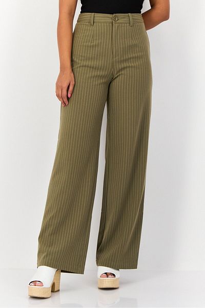Don't Call Me Jennyfer Women Regular Fit Stripe Wide Leg Pants, Olive