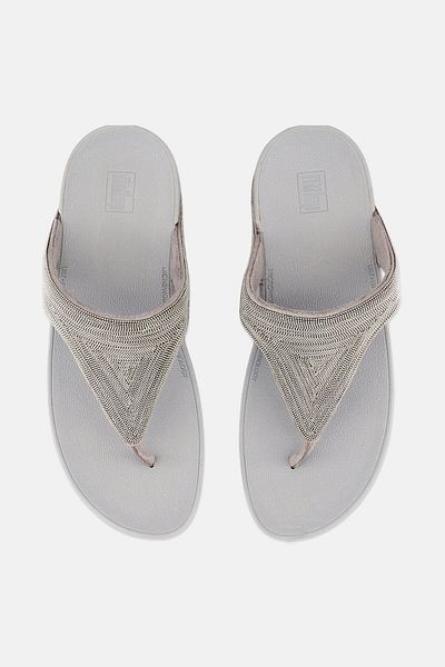Fitflop Women Lottie Shimmermesh Slip On Sandals, Grey/Silver