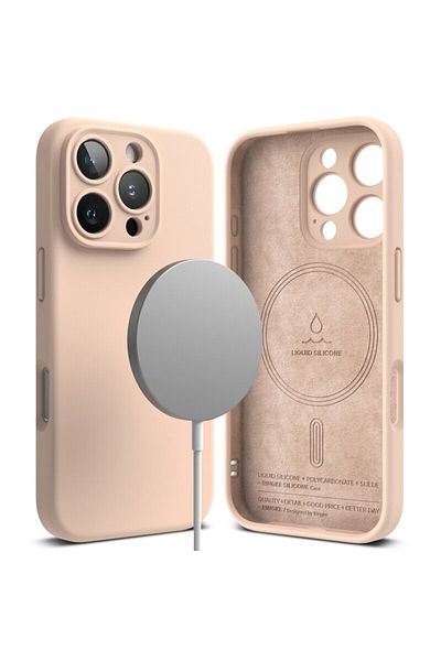 Dali Protective Case Compatible with Apple iPhone 16 Pro, Silicone Magnetic, MagSafe Compatible, Powder P