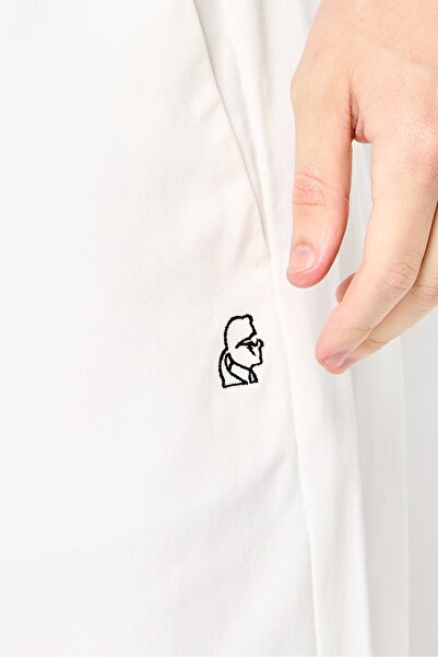 Karl Lagerfeld Men Regular Fit Embroidered Logo Straight Leg Pants, White