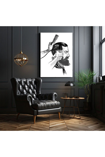 PoyKilArt Cam Tablo - Berber Erkek Kuaförü Traş - Duvar dekorasyonu - Ofis de...
